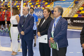 Pedro Montiel, Rosaura Méndez y Juan Antonio García. Ceremonia de apertura del Campeonato del Mundo Universitario de Balonmano. Antequera. Junio de 2016