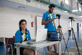 Voluntarios graban el partido Japón - China Taipei. Categoría masculina. Campeonato del Mundo Universitario de Balonmano. Antequera. Junio de 2016