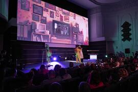 Alessandra García y Tecla Lumbreras presentan la gala de de inauguración de la 33ª edición de Fancine de la Universidad de Málaga. Cine Albéniz. Noviembre de 2023