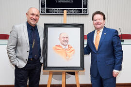 Juan José Hinojosa y Eugenio Luque tras la presentación de su Retrato de Honor. Facultad de Ciencias Económicas y Empresariales. Junio de 2025