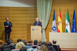 Intervención de José Ángel Narváez en la Toma de Posesión de los nuevos profesores titulares y directores de secretariado de la Universidad de Málaga. Edificio del Rectorado. Febrero de 2018
