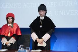 Elsa Marina Álvarez y Francisco Oliva Blázquez. Apertura del Curso Académico 2024/2025 de la Universidad de Málaga. Paraninfo. Septiembre de 2024