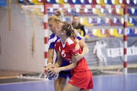 Partido Rumanía - Rusia. Categoría femenina. Campeonato del Mundo Universitario de Balonmano. Antequera. Julio de 2016