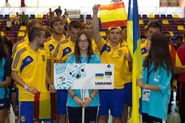 Equipo de Ucrania. Inauguración del 14º Campeonato del Mundo Universitario de Fútbol Sala 2014 (FUTSAL). Antequera. Julio de 2014