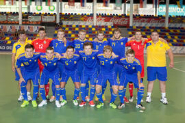 Jugadores de Ucrania. Partido Ucrania contra Eslovaquia. 14º Campeonato del Mundo Universitario de Fútbol Sala 2014 (FUTSAL). Antequera. Julio de 2014