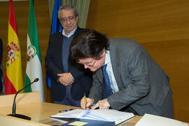 Toma de Posesión de Cristóbal Macías Villalobos como nuevo catedrático del Departamento de Filología Griega, Estudios Árabes, Lingüística General, Documentación y Filología Latina de la Universidad de Málaga. Edificio del Rectorado. Febrero de 2018