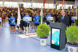 Intervención de Manuel Jesús Barón. Ceremonia de apertura del Campeonato del Mundo Universitario de Balonmano. Antequera. Junio de 2016