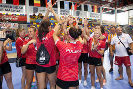 Polonia tercera clasificada en la categoría femenina. Ceremonia de clausura del Campeonato del Mundo Universitario de Balonmano. Antequera. Julio de 2016