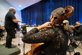 Ensayo. Concierto de Bandas Sonoras de la 31 edición de Fancine de la Universidad de Málaga. Auditorio de la Escuela Técnica de Ingeniería de Telecomunicaciones e Informática. Noviembre de 2021