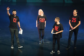 Presentadores de la gala inaugural de la XXV edición de Fancine de la Universidad de Málaga. Teatro Cervantes. Noviembre de 2015