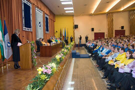 Toma de posesión de nuevos decanos, directores de centro y defensores de la Comunidad Universitaria. Paraninfo. Febrero de 2008
