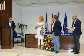Salvador Peláez, Susana Cabrera, José Ángel Narváez y Giovanni Caprara en la graduación de los alumnos del CIE-UMA el Día del Español. Centro Internacional de Español de la Universidad de Málaga. Junio de 2016