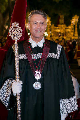 Rolf Pfrengle, rector de la Universidad de Ciencias Aplicadas de Dresde. Estación de Penitencia de la Hermandad de los Estudiantes. Málaga. Abril de 2017