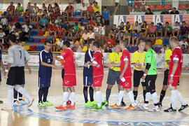Saludo inicial. Partido clasificatorio entre Club Deportivo UMA Antequera y Universidad de Géneve de Suiza. IX Campeonato de Europa Universitario de Fútbol Sala. Antequera. Julio de 2013