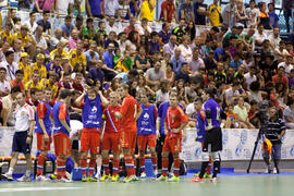 Partido Rusia contra Brasil. 14º Campeonato del Mundo Universitario de Fútbol Sala 2014 (FUTSAL). Antequera. Julio de 2014