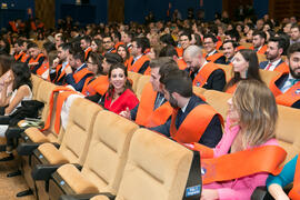 Asistentes a la Graduación de Másters de la Facultad de Ciencias Económicas y Empresariales de la Universidad de Málaga. Paraninfo. Abril de 2018