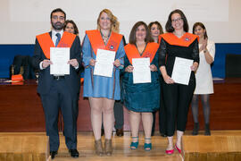 Foto de grupo. Graduación de Másters de la Facultad de Ciencias Económicas y Empresariales de la Universidad de Málaga. Paraninfo. Abril de 2018
