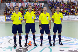 Árbitros del partido España contra Bielorrusia. 14º Campeonato del Mundo Universitario de Fútbol Sala 2014 (FUTSAL). Antequera. Julio de 2014