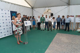 Intervención de Raquel Barco. Colocación de la primera piedra del huerto urbano y el parque frutal de la Universidad de Málaga. Campus de Teatinos. Julio de 2019