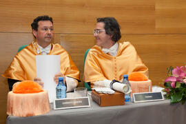 Enrique Navarro Jurado y Manuel Molina Lozano en su investidura como Doctor "Honoris Causa" por la Facultad de Turismo de la Universidad de Málaga. Rectorado. Abril 2016