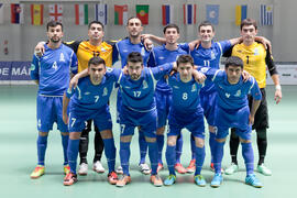 Jugadores de Azerbaiyán. Partido Bielorrusia contra Azerbaiyán. 14º Campeonato del Mundo Universitario de Fútbol Sala 2014 (FUTSAL). Antequera. Julio de 2014