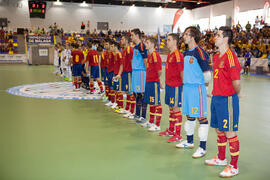 Jugadores de España y Eslovaquia. Partido España contra Eslovaquia. 14º Campeonato del Mundo Universitario de Fútbol Sala 2014 (FUTSAL). Antequera. Julio de 2014