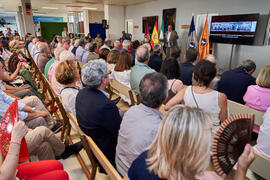 Intervención de Eugenio José Luque. Inauguración del mural de Ángel Idígoras en la Facultad de Ciencias Económicas y Empresariales de la Universidad de Málaga. Campus de El Ejido. Junio de 2022