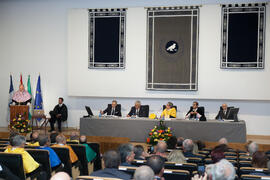 José Miguel Rodríguez Santos expone la Lección Inaugural en la Apertura del Curso Académico 2015/2016 de la Universidad de Málaga. Paraninfo. Septiembre de 2015
