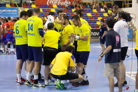 Partido Rumanía - España. Categoría masculina. Campeonato del Mundo Universitario de Balonmano. Antequera. Julio de 2016