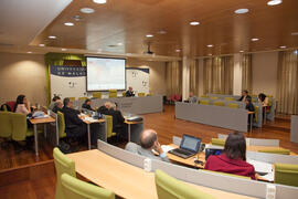 Lectura del informe del Secretario General. X Pleno del Consejo Universitario Iberoamericano (CUIB) de la Universidad de Málaga. Rectorado. Marzo de 2012