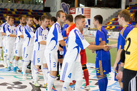 Saludo inicial. Partido Ucrania contra Eslovaquia. 14º Campeonato del Mundo Universitario de Fútbol Sala 2014 (FUTSAL). Antequera. Julio de 2014