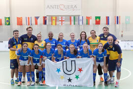 Jugadoras de Brasil. Partido Brasil contra Portugal. 14º Campeonato del Mundo Universitario de Fútbol Sala 2014 (FUTSAL). Antequera. Julio de 2014