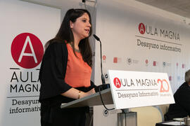 María Teresa Fernández. Desayuno Informativo de Aula Magna con motivo de su XX Aniversario. Consejo de Estudios Sociales y Comercio de la Universidad de Málaga. Mayo de 2018