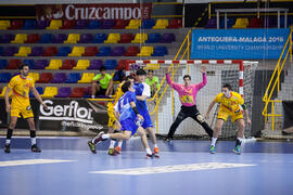 Partido Japón - España. Categoría masculina. Campeonato del Mundo Universitario de Balonmano. Antequera. Julio de 2016