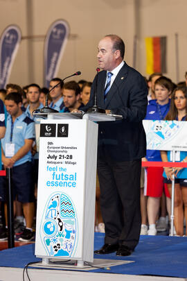 Manuel Jesús Barón Ríos. Ceremonia de apertura del IX Campeonato de Europa Universitario de Fútbol Sala. Antequera. Julio de 2013