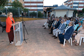 Intervención de Adelaida de la Calle. Homenaje al personal jubilado o que cumple 25 años de servicio en la Universidad de Málaga. Jardín Botánico. Junio de 2019