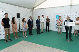 Intervención de José Ángel Narváez. Colocación de la primera piedra del huerto urbano y el parque frutal de la Universidad de Málaga. Campus de Teatinos. Julio de 2019
