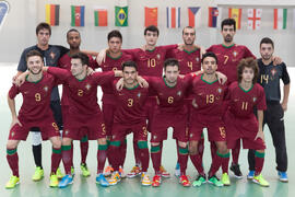 Jugadores de Portugal. Partido Portugal contra Irán. 14º Campeonato del Mundo Universitario de Fútbol Sala 2014 (FUTSAL). Antequera. Julio de 2014