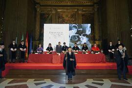 Mesa presidencial. Apertura del Curso Académico 2022/2023 de la Universidad de Sevilla y entrega de su medalla de oro a la Universidad de Málaga. Iglesia de la Anunciación, Sevilla. Septiembre de 2022