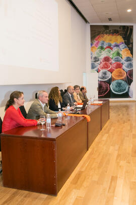 Mesa presidencial en la graduación de Alumnos de Másters de la Facultad de Ciencias Económicas y Empresariales de la Universidad de Málaga. Paraninfo. Mayo de 2017