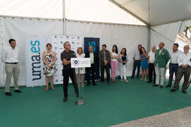 Intervención de Alberto García. Colocación de la primera piedra del huerto urbano y el parque frutal de la Universidad de Málaga. Campus de Teatinos. Julio de 2019
