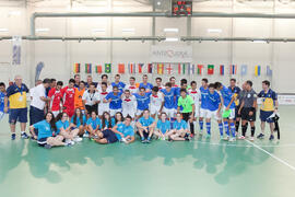 Jugadores, equipo técnico y voluntarios. Partido Brasil contra Iran. 14º Campeonato del Mundo Universitario de Fútbol Sala 2014 (FUTSAL). Antequera. Julio de 2014