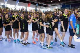 España ganadora en la categoría femenina. Ceremonia de clausura del Campeonato del Mundo Universitario de Balonmano. Antequera. Julio de 2016