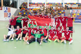 Jugadores de Bielorrusia. Partido Irán contra Bielorrusia. 14º Campeonato del Mundo Universitario de Fútbol Sala 2014 (FUTSAL). Antequera. Julio de 2014
