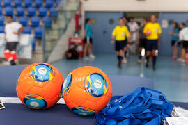 Salto a pista de los equipos. Partido Portugal contra Irán. 14º Campeonato del Mundo Universitario de Fútbol Sala 2014 (FUTSAL). Antequera. Julio de 2014
