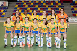 Jugadoras de Brasil. Partido Brasil contra China Taipéi. 14º Campeonato del Mundo Universitario de Fútbol Sala 2014 (FUTSAL). Antequera. Julio de 2014