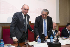 Eugenio José Luque y José Ángel Narváez en la clausura del 50 Aniversario de la Facultad de Económicas. Facultad de Ciencias Económicas y Empresariales. Marzo de 2016