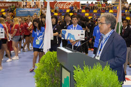 Intervención de Juan Antonio García Galindo. Ceremonia de apertura del Campeonato del Mundo Universitario de Balonmano. Antequera. Junio de 2016