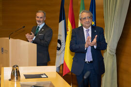 Miguel Porras Ferández y José Ángel Narváez. Toma de Posesión del nuevo Consejo de Dirección de la Universidad de Málaga. Edificio del Rectorado.  Febrero de 2020
