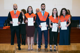 Grupo de alumnos y alumnas en la Graduación de Másters de la Facultad de Ciencias Económicas y Empresariales de la Universidad de Málaga. Paraninfo. Abril de 2018
